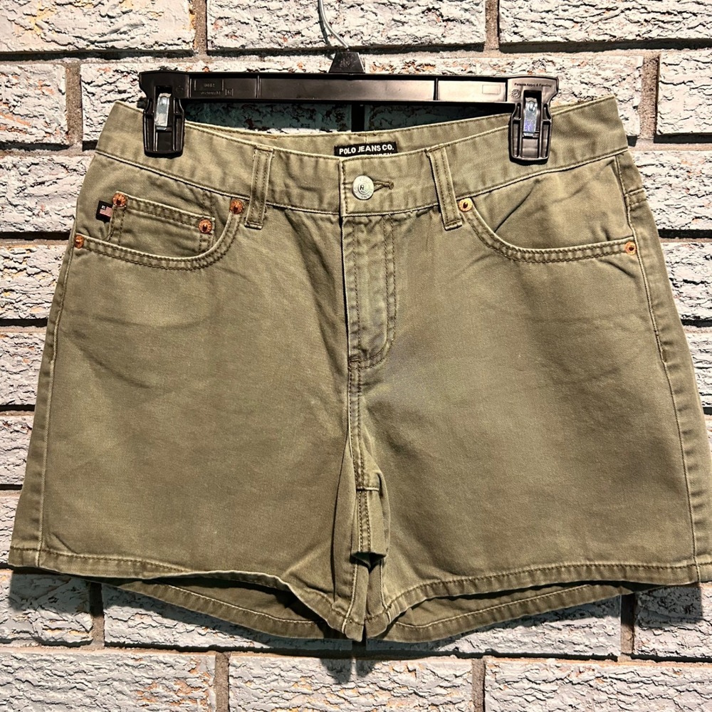 Polo Jeans Co Ralph Lauren Olive Green Denim Shorts Womens 4 Cotton Utility